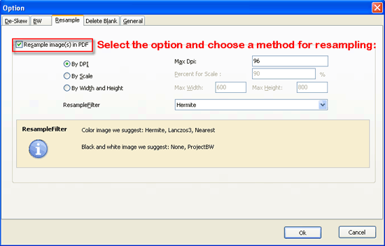 a-pdf scan optimizer resample setting